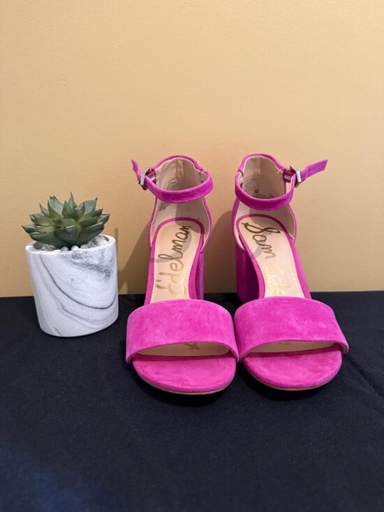 Sam Edelman Shoes - Sam Edelman Fuchsia Suede Block Heel Ankle Strap Sandals Size 6 EUC